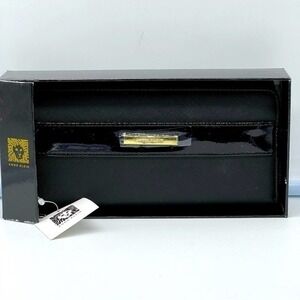 NEW ANNE KLEIN black pretty in pink slg zip around wallet